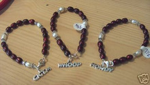 7" to 9" Texas A&M University Aggie Gig'Em, Whoop, or Howdy Pearl Sterling Silver Charm Bracelet