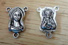 20x15mm Silver Pewter 3D Rosary Center Mary and Jesus Sacred Heart Charm