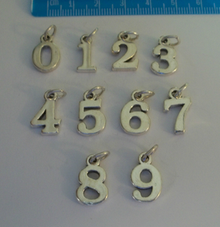 0, 1, 2, 3, 4, 5, 6, 7, 8, or 9 Block style Number Sterling Silver Charms