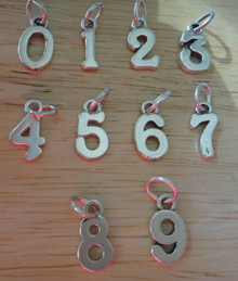 0, 1, 2, 3, 4, 5, 6, 7, 8, or 9 Cursive style Numbers Sterling Silver Charms
