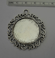 Silver PEWTER Xlarge Fancy Round Photo Picture Frame 1.5" Diameter Pendant Charm