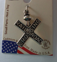 Sterling Silver 3D Railroad Crossing Sign Locomotive Train Engine Charm