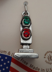 Sterling Silver Red Green Crystal Light Railroad Locomotive Train Engine Charm