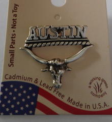 Sterling Silver Says Austin on Texas Longhorn Skat Tie Tack Lapel Pin
