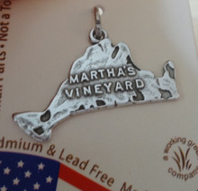 Sterling Silver map of and says Martha's Vineyard in Massachusetts Charm