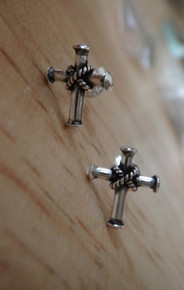 Sterling Silver 9x8mm Small Cross with Rope tie Studs Posts Earrings!