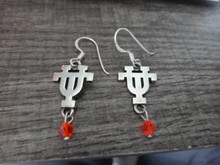 Sterling Silver University of Texas UT w/ Orange Swarovski Dangle Bead Earrings