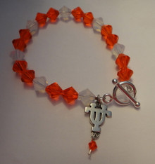  7.25" Sterling Silver University of Texas UT Orange & White Swarovski Charm Bracelet
