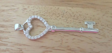 Sterling Silver 48x16mm Skeleton Key Heart Top with Clear Crystals Charm!