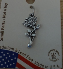 Small 20x9 mm Detailed Flower Long Stem Rose Sterling Silver Charm