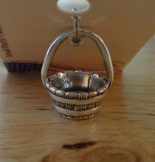 3D 15x14mm Detailed Horse Feed Water Bucket Tack Sterling Silver Charm!