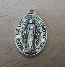 1 Silver Pewter 25x15 mm oval Miraculous Mary Medal Charm double sided