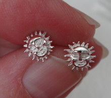 Sterling Silver TINY 6mm Shiny Sun Face Studs Stud Earrings