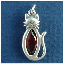Cute Sitting Cat with Red CZ Crystal for body Sterling Silver Charm!