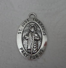 1 Pewter Silver 40x25mm says St Jude Thaddeus Pray for Us double sided medal