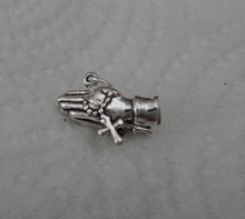 Sterling Silver 3D 12x16mm Praying Hands draped with Rosary Cross on end Charm