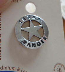 Sterling Silver 15mm State says Texas Ranger Badge with Star Tie Tack Pin