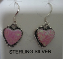 Sterling Silver 16x13mm Pink Lab Opal Heart Charm on 15mm wire Earrings