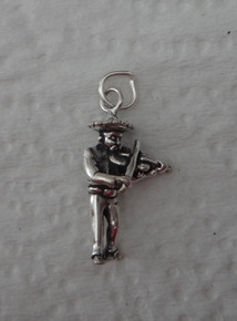 Sterling Silver 11x22mm Mariachi Man w/ Sombrero playing Violin Fiddle Charm