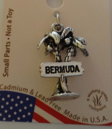 Sterling Silver 3D 21x14mm says Bermuda on Coconut Palm Tree Travel Charm