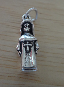 Sterling Silver 3D 7x18mm 2g Catholic Nun with Cross in a Habit Charm
