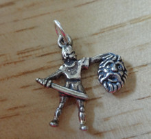 Sterling Silver 3D 19x18mm David holding Goliath's head Sword in one hand Charm