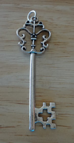 Pewter Silver 57x18mm Pretty Cut out top Skeleton Key Charm