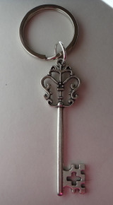 Pewter Silver 57x18mm Fancy Pretty Skeleton Key on a 27mm Keychain Keyring