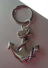 Pewter 3D 45x35mm Heavy solid Anchor with Rope Navy Marine Keyring Keychain