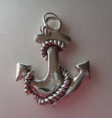 Pewter 3D 45x35mm Heavy solid Anchor with Rope Navy Marine Charm