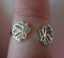 size 7-8 Adjustable Sterling Silver Two Lotus Flowers Ring symbol Rebirth Purity