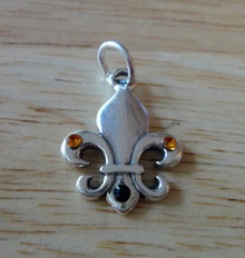 17x22mm New Orleans Black and Gold Crystals Saints Fleur de Lis Sterling Silver Charm