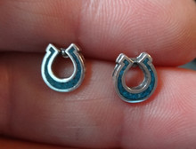 Sterling Silver TINY 7x8mm Turquoise chip Horseshoe Horse Studs Stud Earrings