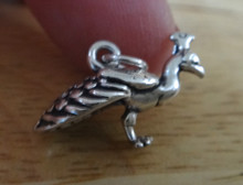 Sterling Silver 3D 13x22mm Bird Peacock Male feathers down Charm