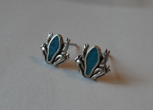 Sterling Silver TINY 8x10mm Turquoise chip Blue Frog Toad Studs Stud Earrings
