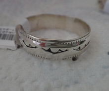 size 11.5 Sterling Silver Stamped design Handcrafted Navajo 6mm wide Band Ring