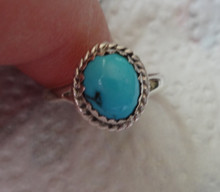 size 7 Sterling Silver 9x7mm Turquoise Stone Rope edge Handcrafted Navajo Ring