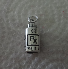 Sterling Silver 3D 15x7mm Pharmacy Medical Medicine Pill Bottle says RX Charm