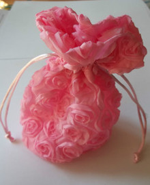 Pink Bag covered in Raised Roses 7x3x3" Party Gift Wedding Shower w/ Drawstring