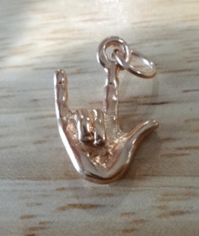 Rose Gold Plated Pewter 3D 17x12mm American Sign Language I Love you Charm