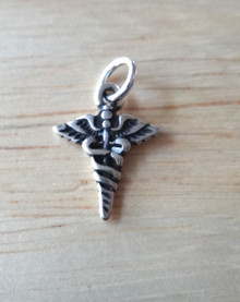 Sterling Silver 13x10mm x-small Medical Caduceus Charm
