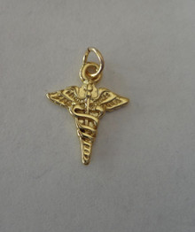 Gold Plated over Sterling Silver 13x10mm x-small Medical Caduceus Charm