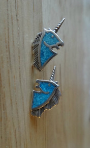 15x7mm Sterling Silver Small Blue Inlaid Unicorn Head Studs Posts Earrings!
