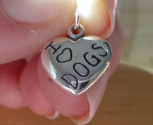 Sterling Silver Small 14x12mm Solid Heart says I Love (Heart) Dogs Charm
