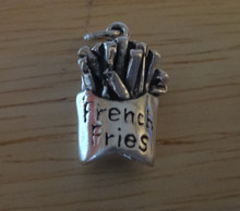 Sterling Silver 3D 18x13x7mm Kitchen Food says French Fries Charm
