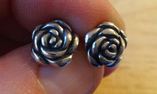 Sterling Silver Small 9 mm Diameter Rose Flower Stud Earrings!