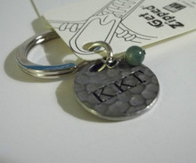 Pewter Sorority Kappa Kappa Theta with Green Bead and Key Keyring Keychain