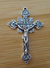 Silver 31x47mm ~2 inch Pewter Fancy Crucifix Cross Pendant Charm