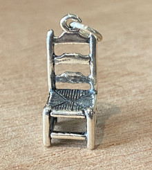 Sterling Silver 3D 12x22mm Ladder Back Chair with Cane Weave seat Charm