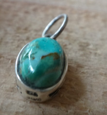 Sterling Silver 3D 9x15mm Reversible Turquoise color stone oval Charm